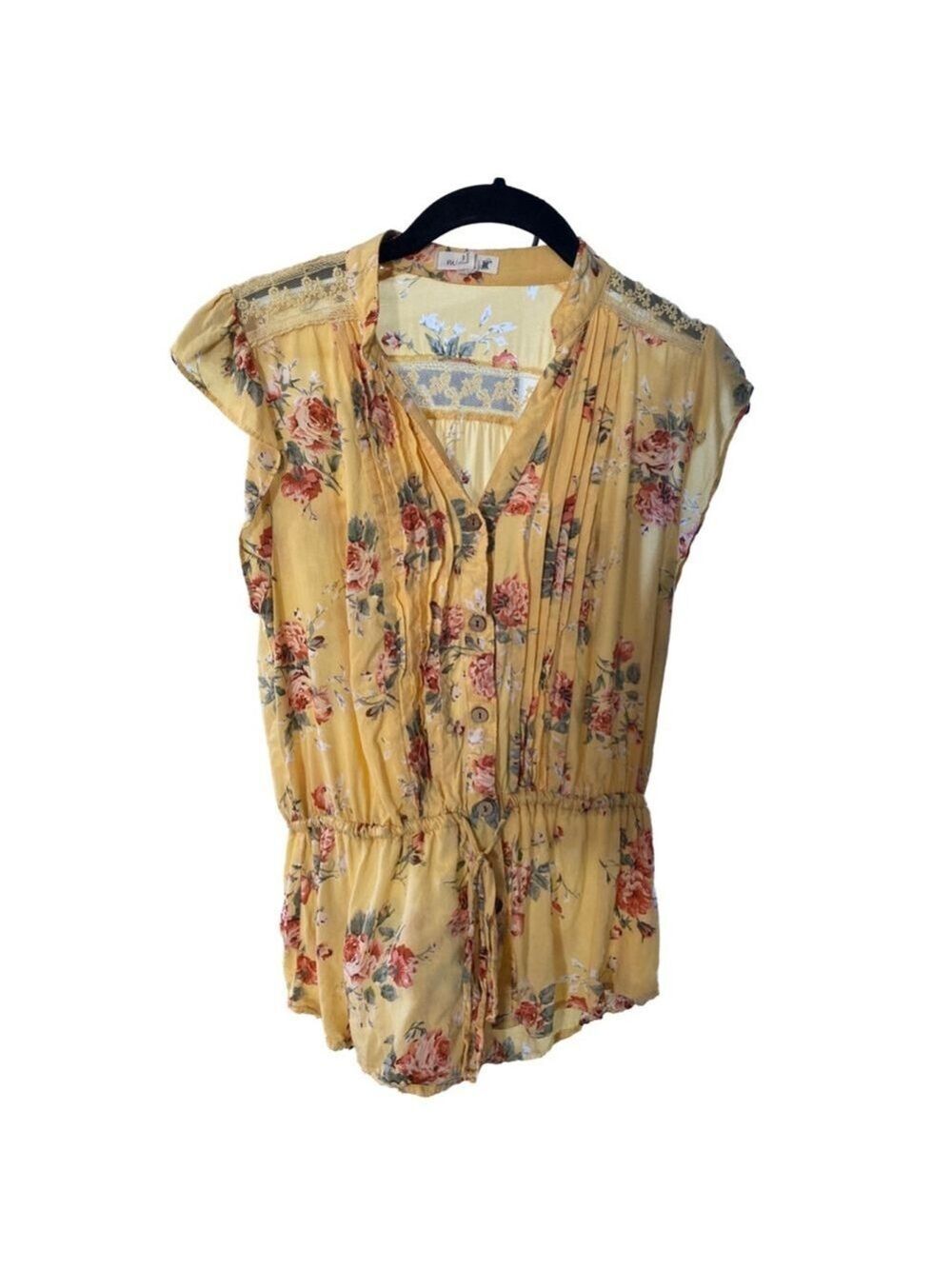 Women's Mine... Blouse - Floral - Yellow - Size M